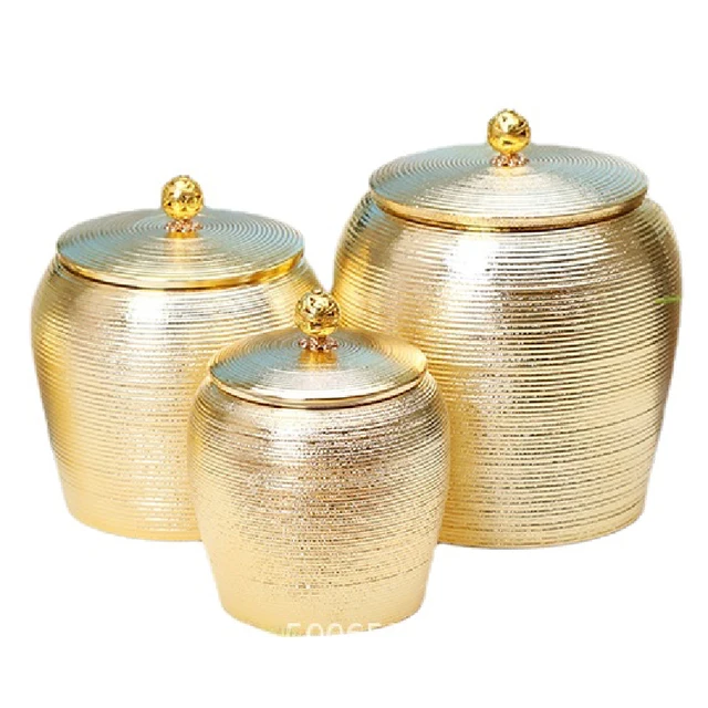 Luxus Arany Kerámia Tárolóedény Porcelán Lezárt Doboz Nagy Kapacitású Étel Konténer Kávébabe Tea Caddy Kézműves Díszek Ajándék