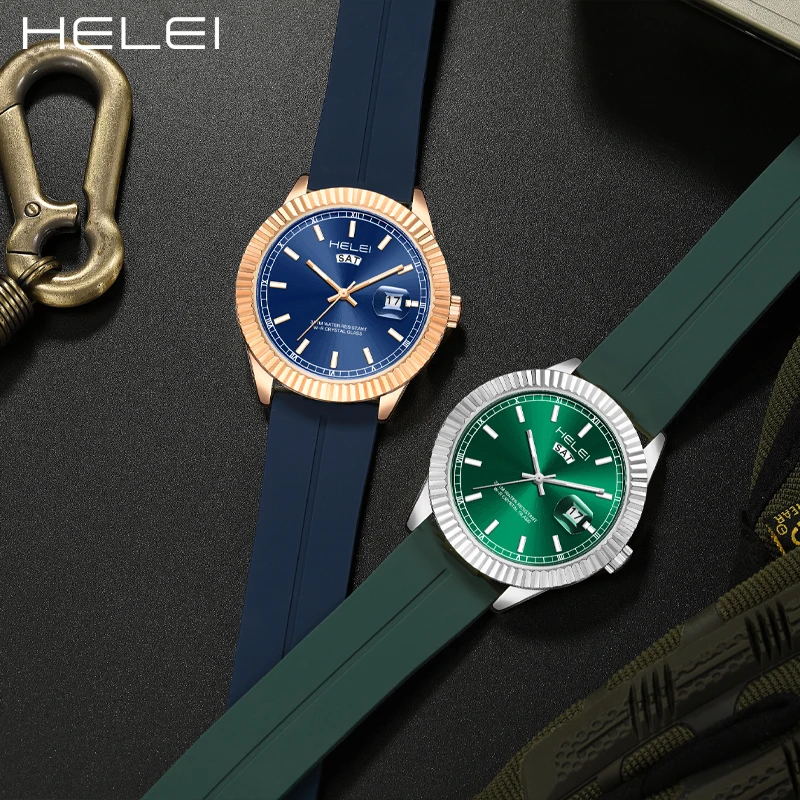 HELEI2024 hot retro men's watches fashion gradient dial men's silicone strap waterproof men's watches gift for men