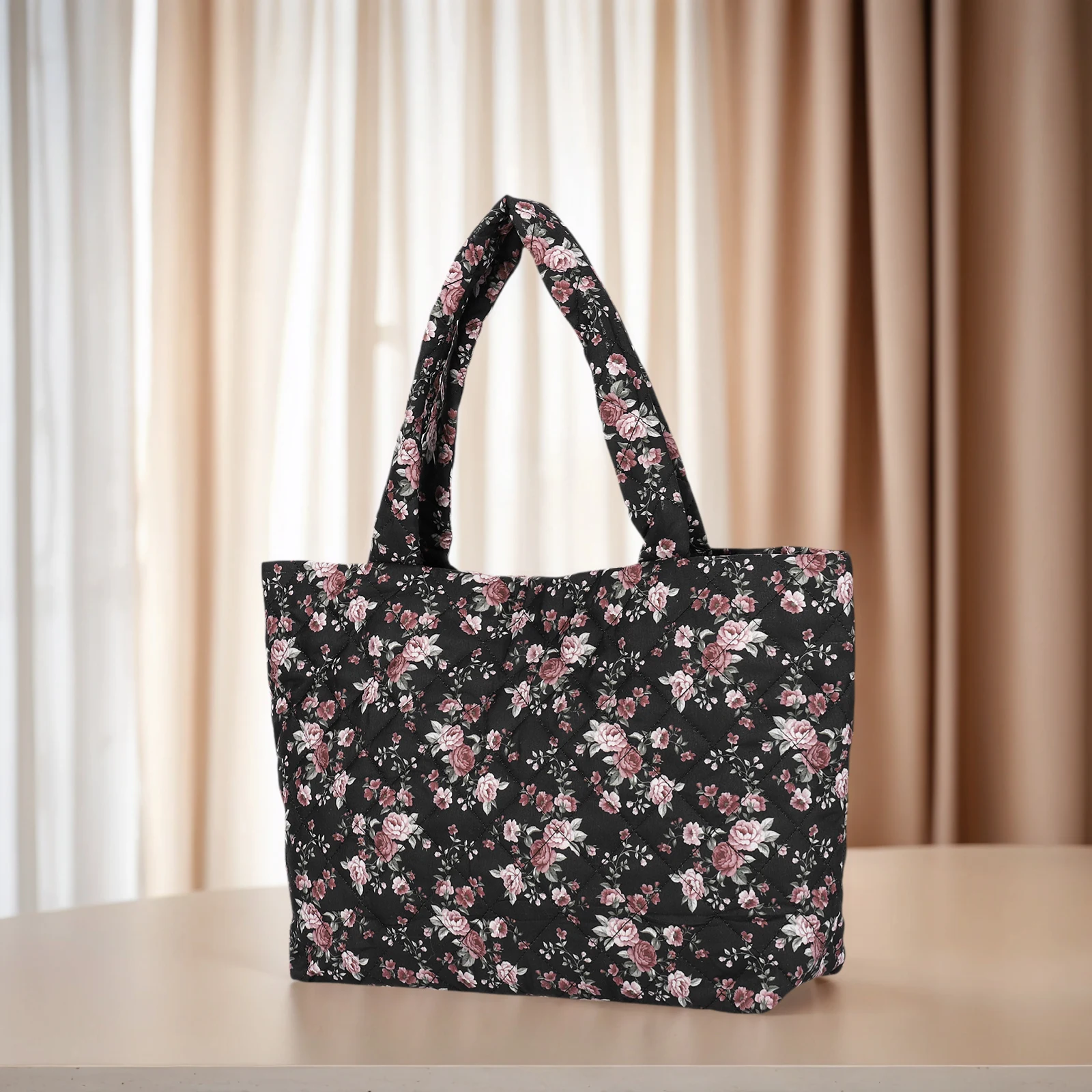 Women Floral Puffy Padded Shoulder Bag Large Capacity Tote Bag Underarm Bag for Travel Shopping Daily Use