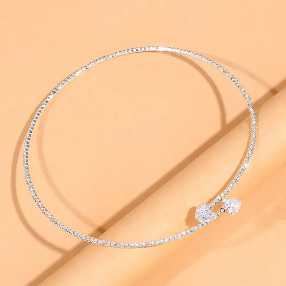 925 Sterling Silver Rhinestone Heart Collar Choker Necklace styling