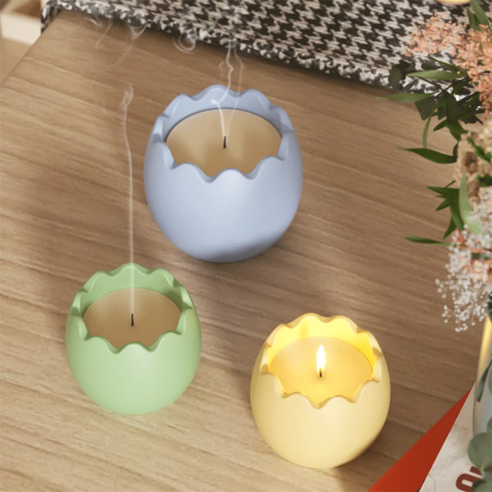 니콜 이스터 에그 캔들 용기 뚜껑 포함 콘크리트 실리콘 몰드 DIY 토끼 캔들 용기 석고 제스모나이트 몰드 이스터 홈 데코