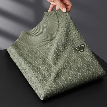 Minglu autunno inverno lavorato a maglia maglioni da uomo di lusso manica lunga Mock dolcevita Jacquard tinta unita Casual Pullover uomo maglioni 1