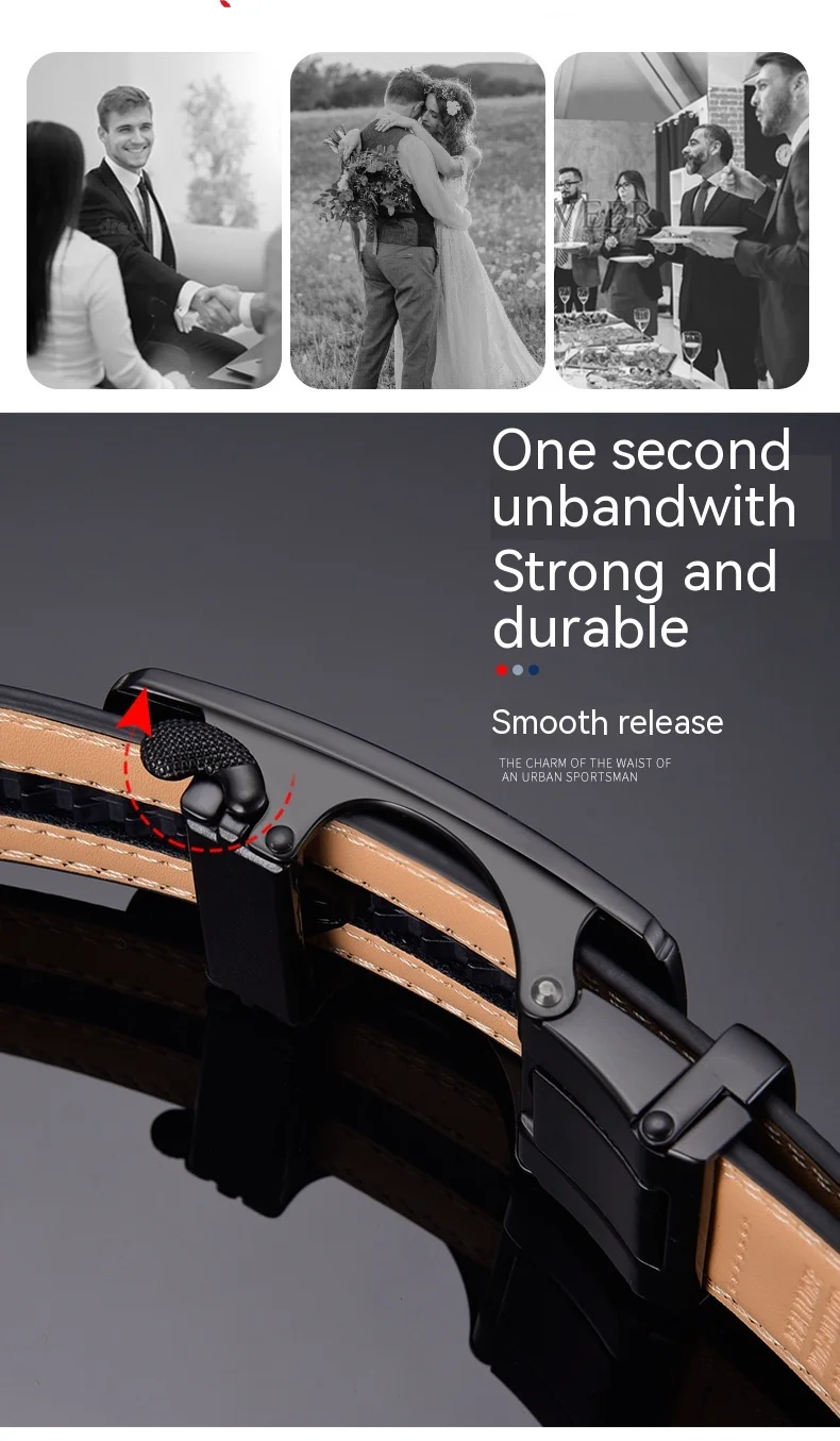 Ceinture d'affaires européenne et américaine pour hommes, deux couches en cuir de vache, boucle automatique, tendance Simple et décontractée, nouvelle collection 2024_voghion.com