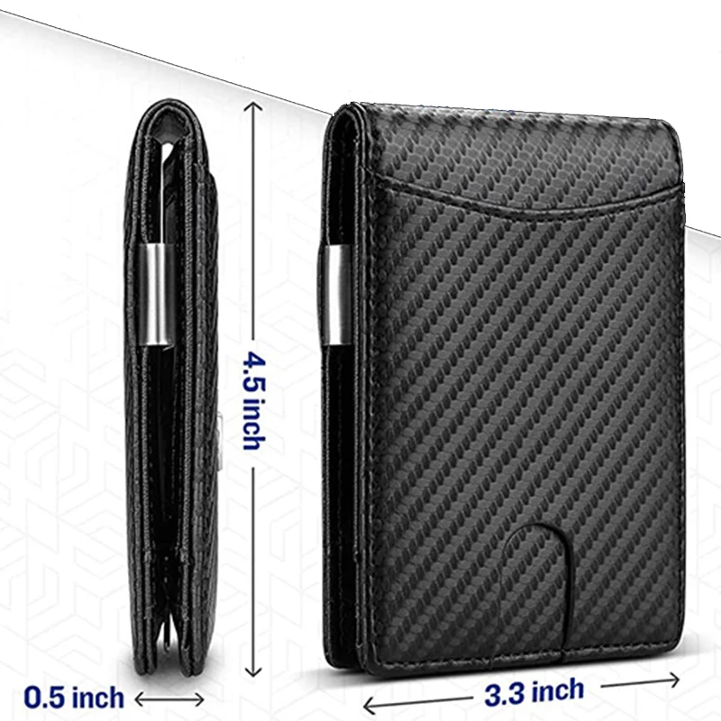 DIENQI Carbon Fiber Rfid Slim Card Men's Deluxe Small Short Bi-Fold Billfold Case