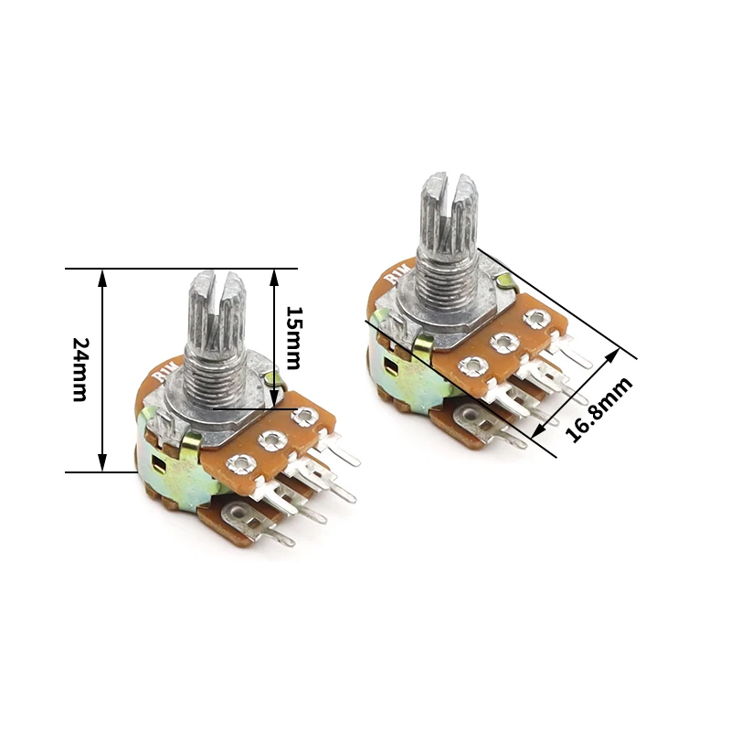 Potentiometer Kit Linear Potentiometer 10PCS WH148 6Pin 15mm Shaft Nuts Washers B1K-B1M