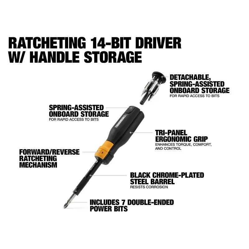 TOUGHBUILT TB-H5-MR-11/ TB-H5-MR-30 9-Piece Bi-material Handle Ratcheting Screwdriver Hand Tools woodworking tool woodworking tool kit