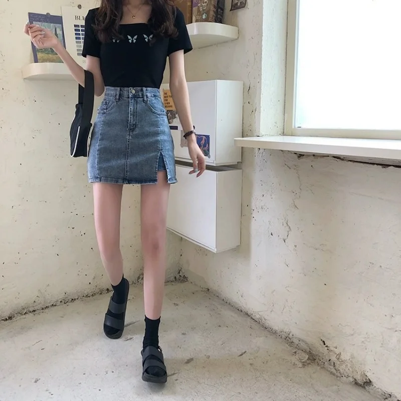 Women's Summer Jean Shorts Spicy Girl Retro High Waist Loose Fitting Versatile Wrapped Hip Half Length Denim Pantskirt