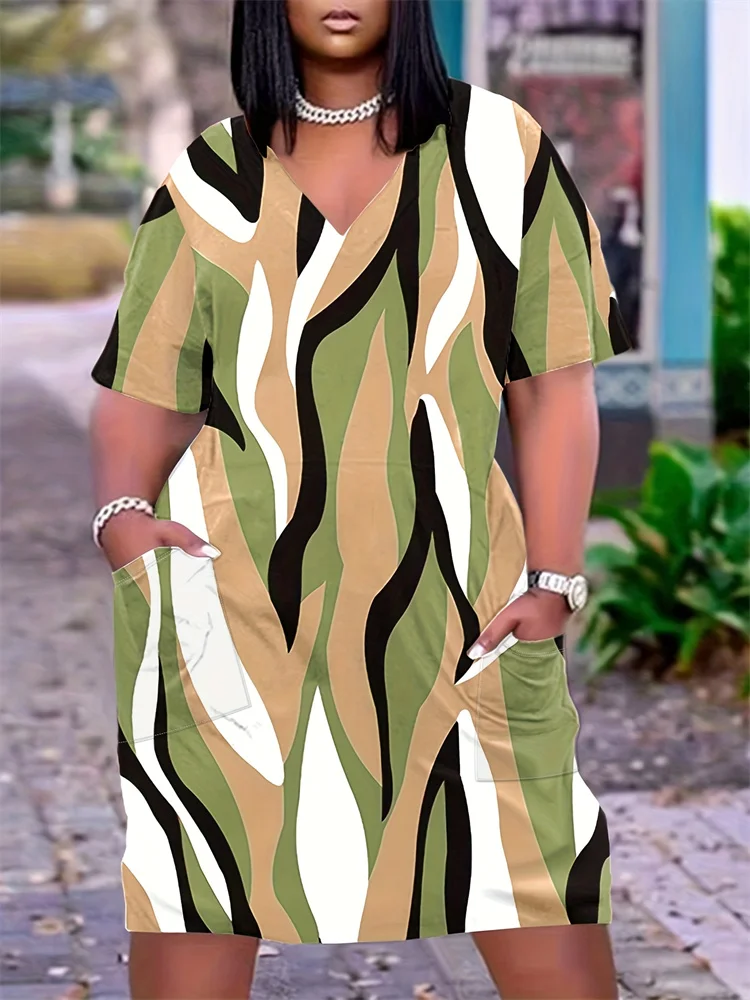 Novo Tamanho Grande das Mulheres Moda Leopardo Estampado Vestido Casual Manga Curta V Neck Com Bolsos Vestidos Festa Solto Tamanho Grande das Mulheres 11 Sb4a9004fb9af486d85aad3cbb158dff3v