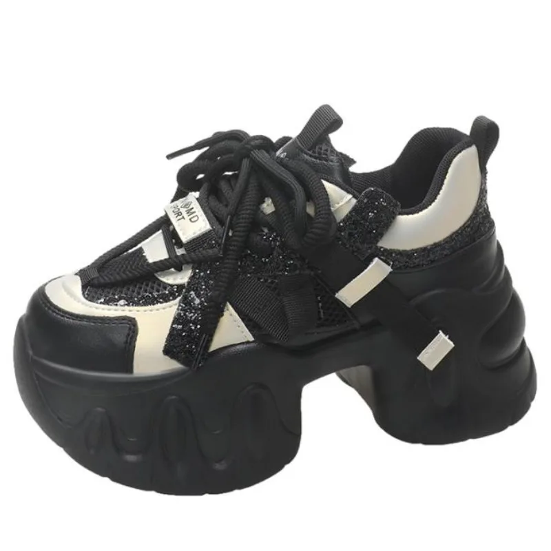 

Женские массивные кроссовки, спортивная обувь на платформе, на шнуровке, толстая подошва 8 см, высокий каблук, весна-осень