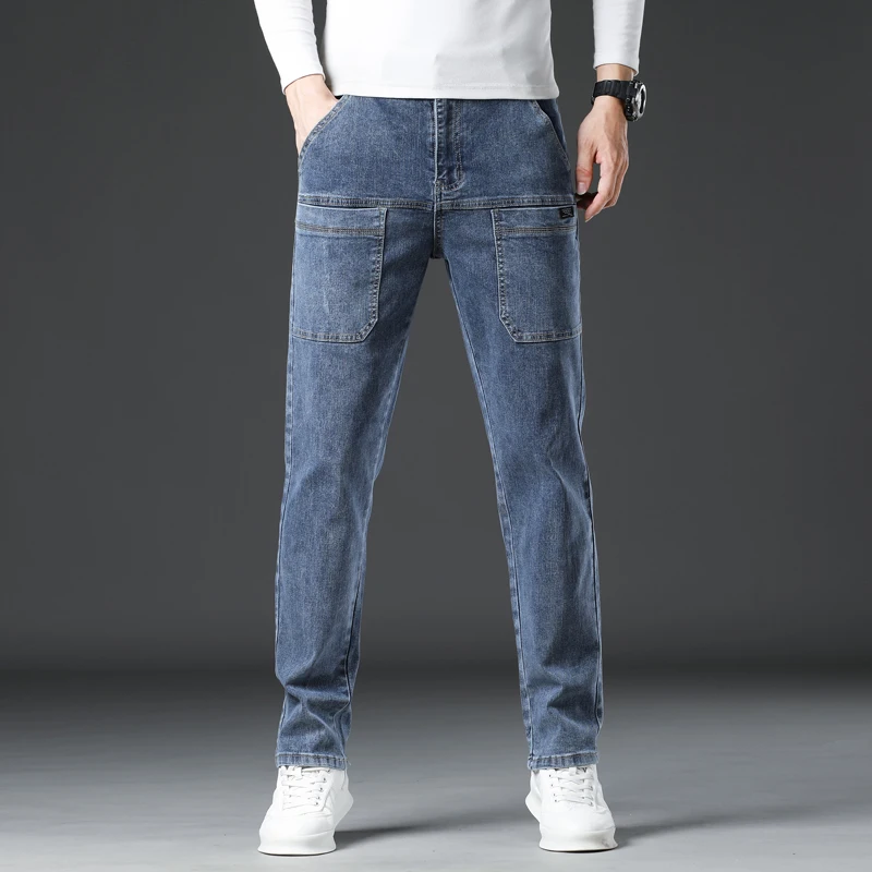 Casual Men's Jeans - Stylish Straight Leg Denim Pants with Six Pockets