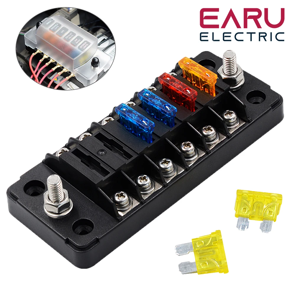 EARU ZH-979A1 75A fuse box bracket flame retardant 6 Way covered fuse holder for automobiles regardless of positive and negative poles