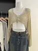 Hollow Out Short Style with Camisole Knitted Sweater for Women's Summer New Loose Long Sleeved Cover Up Sun Protection Top 2