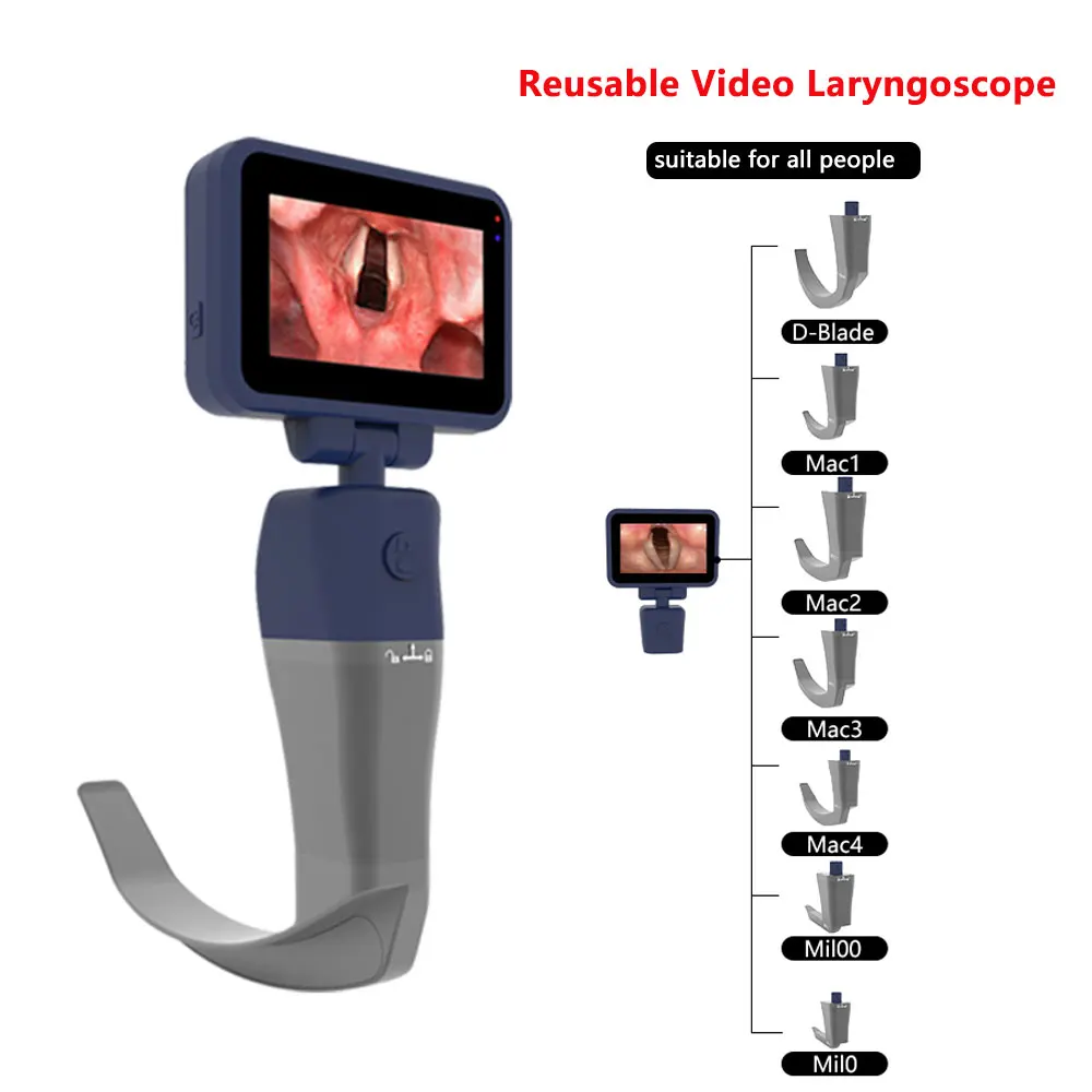 Reusable Video Laryngoscope with 6 PCS Blades Real time 3.0'' HD LCD