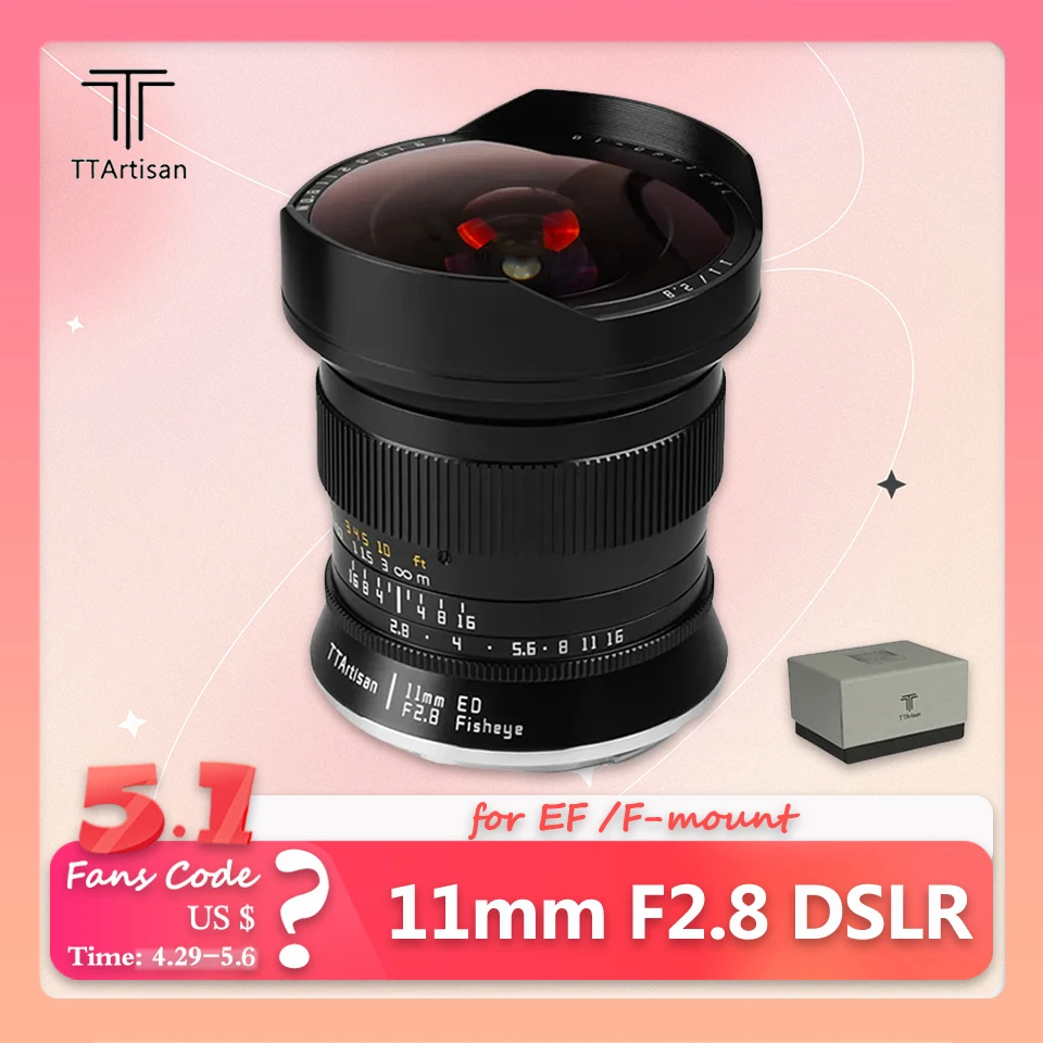 

TTArtisan 11mm F2.8 Full Frame MF Fisheye DSLR Camera Lens for Canon EOS-1D X Mark III EOS 5D Nikon D6 D850 D780