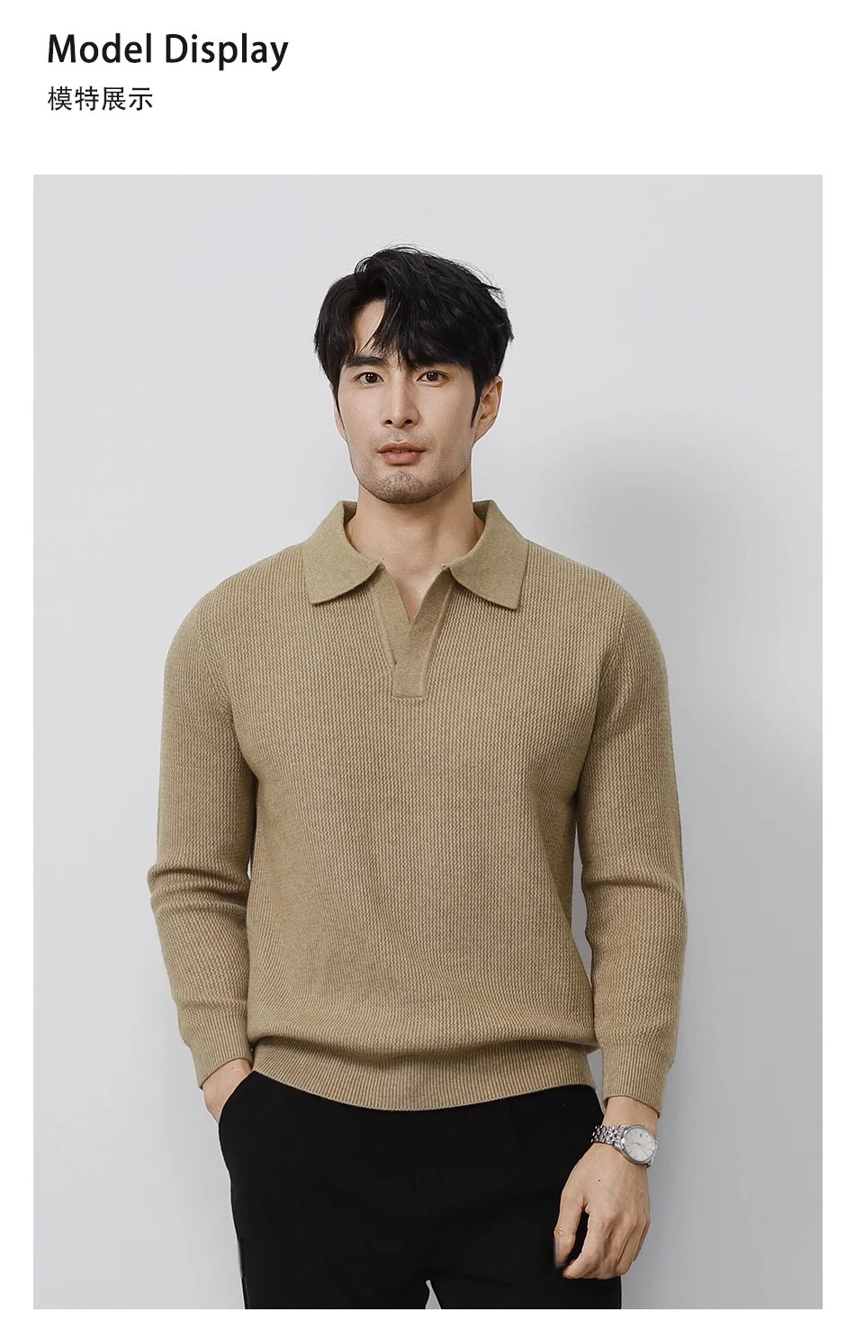 Cleanfit Herren-Strickpullover, Herbst-Frühlingspullover, koreanische weiche, schwere Polo-Pullover, minimalistisches, langärmliges, solides, lässiges Oberteil – Detail 13