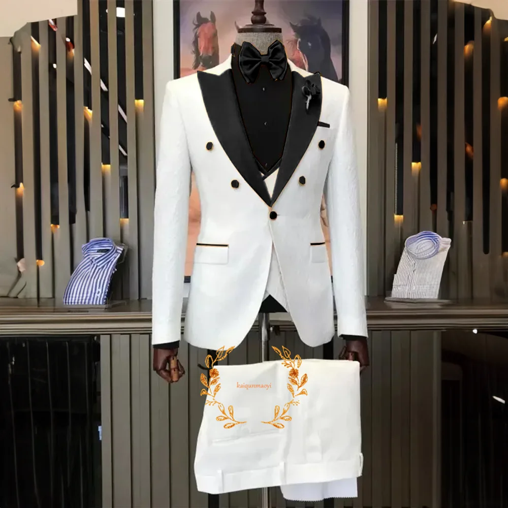 Jacquard Men's Wedding Suit 3-piece Set Fashionable Jacket Pants Vest Peaked Collar Blazer XS-5XL Elegant Suit