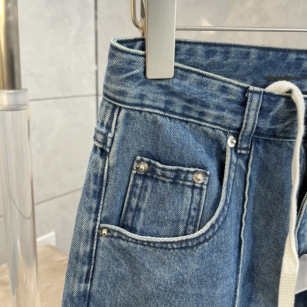 2024 Summer New Women's High Waist Straight Leg Jeans Waist Drawstring Girls' Loose Panel Pants