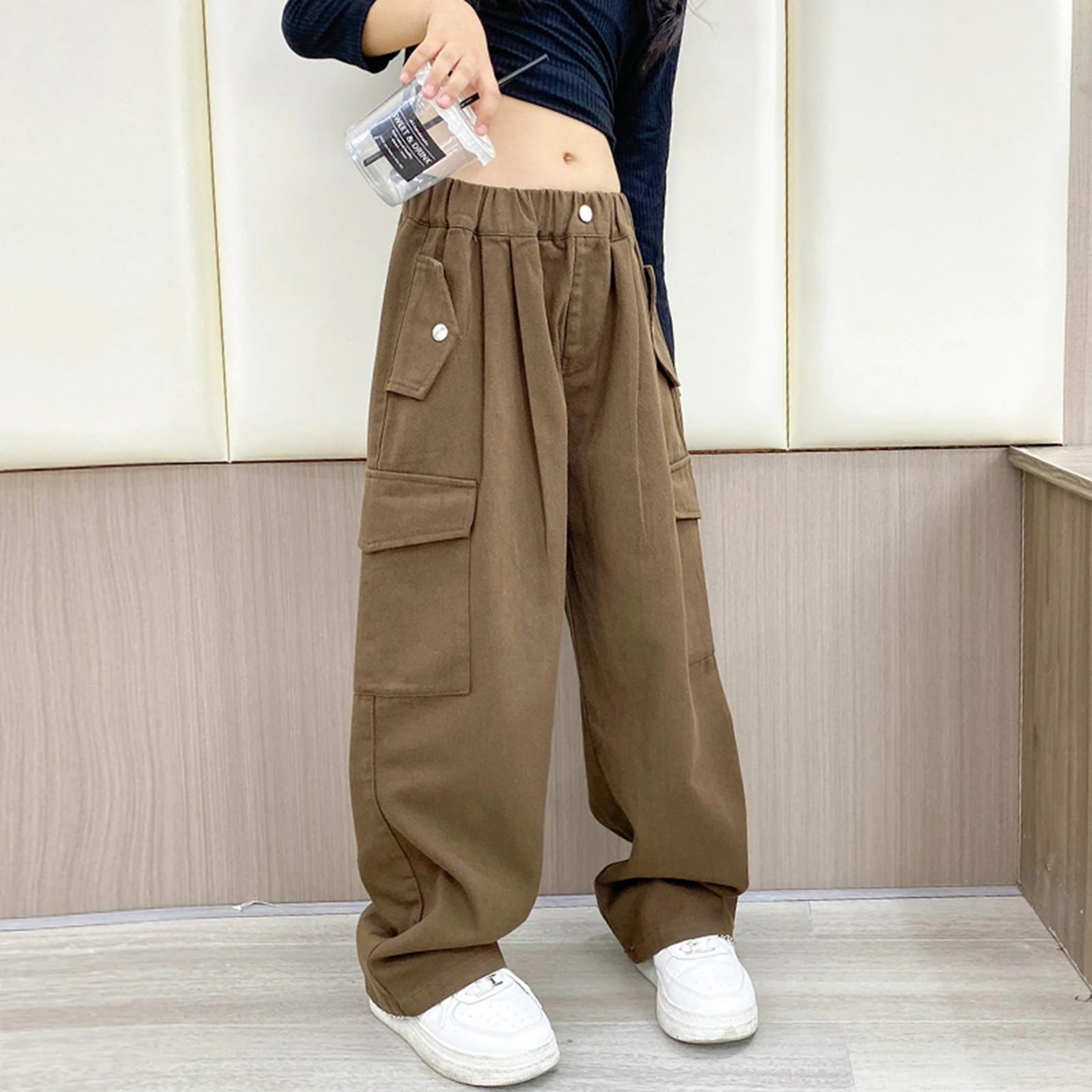 Fashion Cargo Pants for Teen Girls Cool Trousers With Belt Loose Style Kids  Cotton Sport Running Pants For Teens Girl 5-14 Years