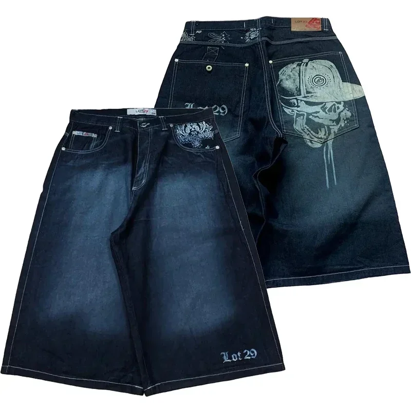 Men Jeans Denim Shorts Summer Jeans Shorts Gothic Shorts Men Y2K Style Graphic Print Retro Blue Baggy Denim Gym Shorts Sweatpants Basketball Casual Pants Streetwear