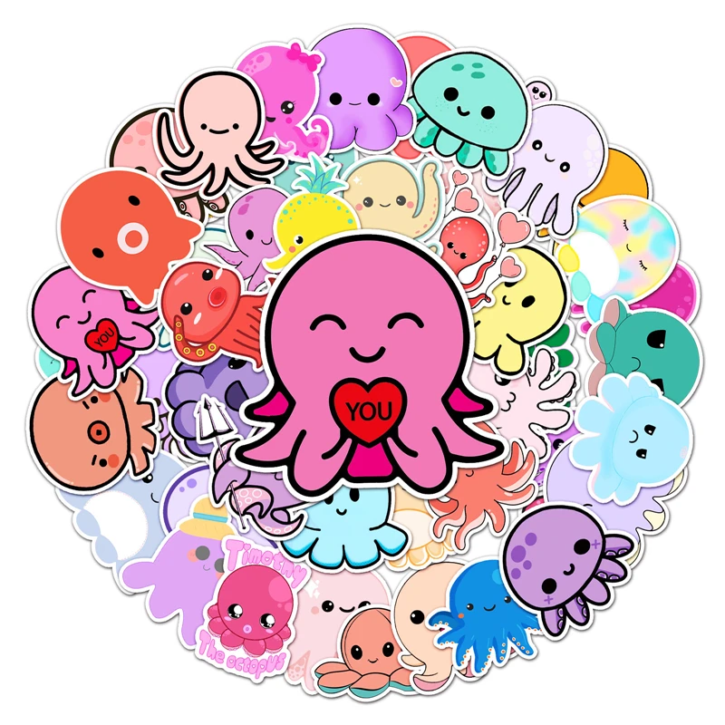 50pcs Cartoon Octopus Stickers Scrapbooking DIY Home Decoration Phone Laptop Waterproof Accessories