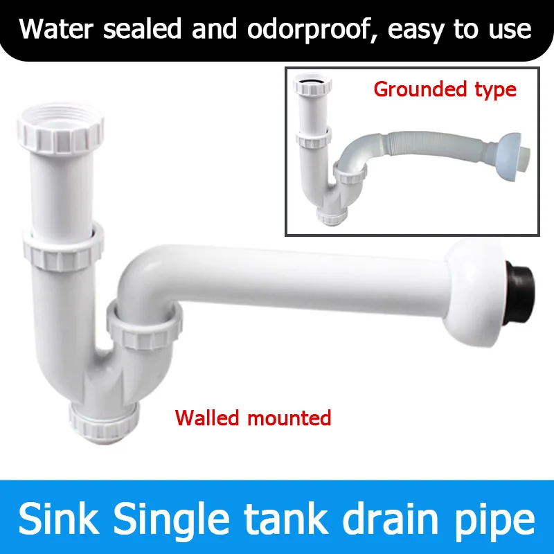 Cozinha Single Sink Outlet Pipe Grupo Plástico pp Pvc Drenagem de Armadilha de Água Anti-odor Anti Backflow Tube Comprimento 330380 mm 45 mm