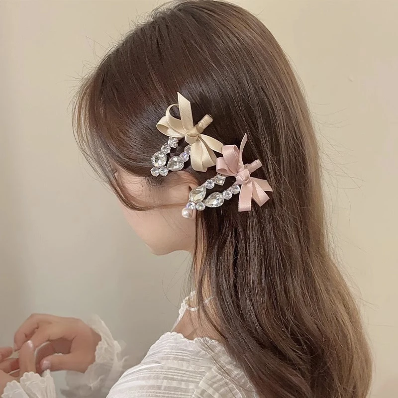 1Pcs frauen Haar Clip Koreanische Strass Bogen Stoff Einfache Modische Vielseitige Haar Pins Süße Nette Haar Zubehör Für mädchen