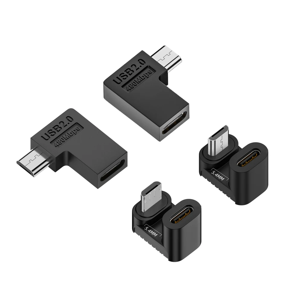 

90/180 Degree Elbow Type-C to Micro-USB Converter U Shape USB-C 2.0 Charging Connector for Android Mobile Phone Tablet Adapter