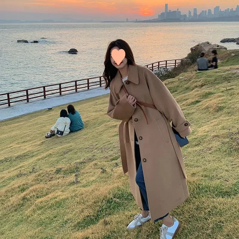 Wool Coats for Women 2023 Fall Winter New Korean Long Sleeve Turn Down Collar Coats Loose Button Up Long Thicken Jacket