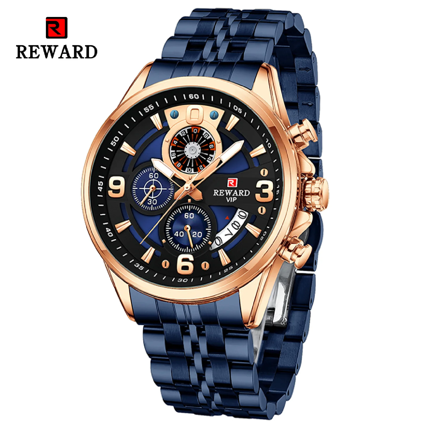 

2023 New REWARD Quartz Watches for Men Multi-function Sport Wristwatch Stainless Steel Chronograph Luminous Watch Gift for Male