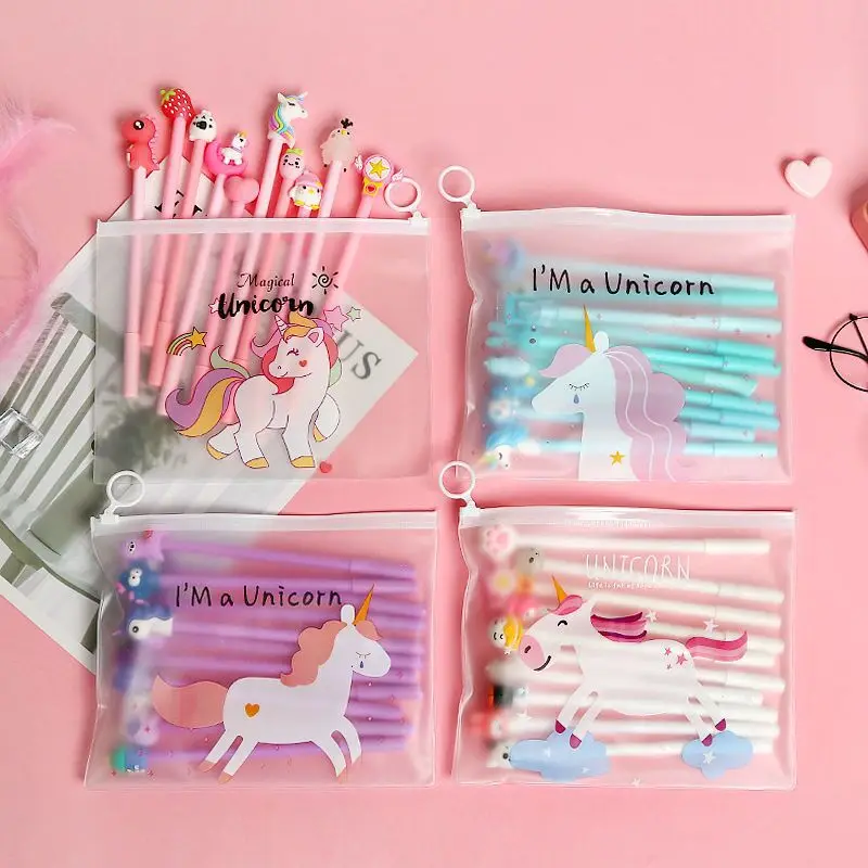 Korean Translucent Unicorn Cute Girl Pencil Case Stationery Bag Creative Storage File Bag Office Stationery Desk Organizer 6