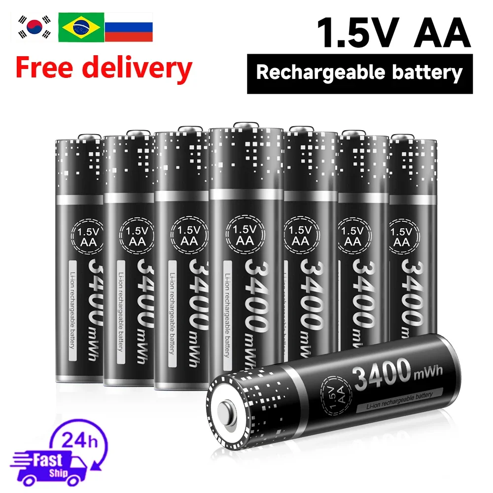 100% Capacity 1.5V AA Rechargeable Battery aa Li-ion Batteries 3400mWh  Lithium Cell for Remote Control Wireless Mouse Toy