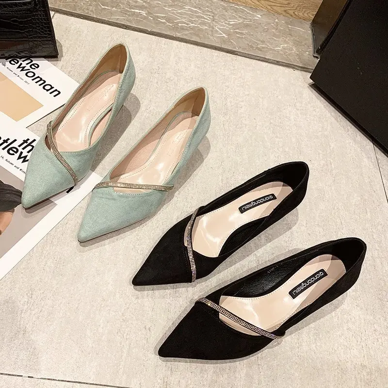 Four Seasons Women's Suede High Heels 2024 New Pointed Stiletto Fashion Sexy Black Wedding Shoes Office Lady Shoes 3