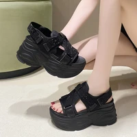 8.5CM Platform Sandals Women Bling Wedge High Heels Summer Rhinestone Hook Loop Chunky Sandalias Beach Slippers Zapatos Mujer - Image 2