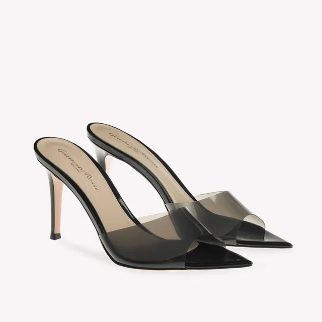Transparent High Heel Slippers Simple Fashionable Thin Heel Pointed Toe Slip-on High Sandals Barefoot Trendy Style 1