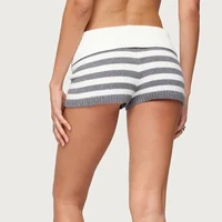 Micro short tricoté rayé pour femmes, pliable, taille basse, taille élastique, Slim Fit, Mini bas, pull de salon Y2k 4