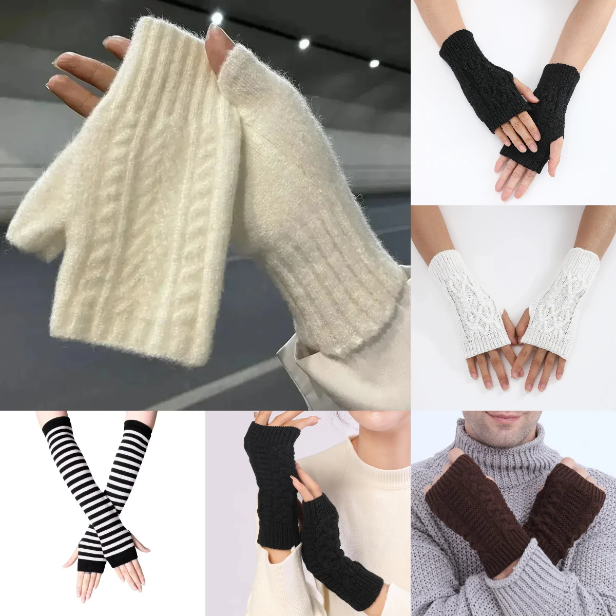 Women's half finger gloves Soft Warm Winter Wool like Knitted Arm Gloves fingerless gloves half finger gloves wool gloves winter gloves
