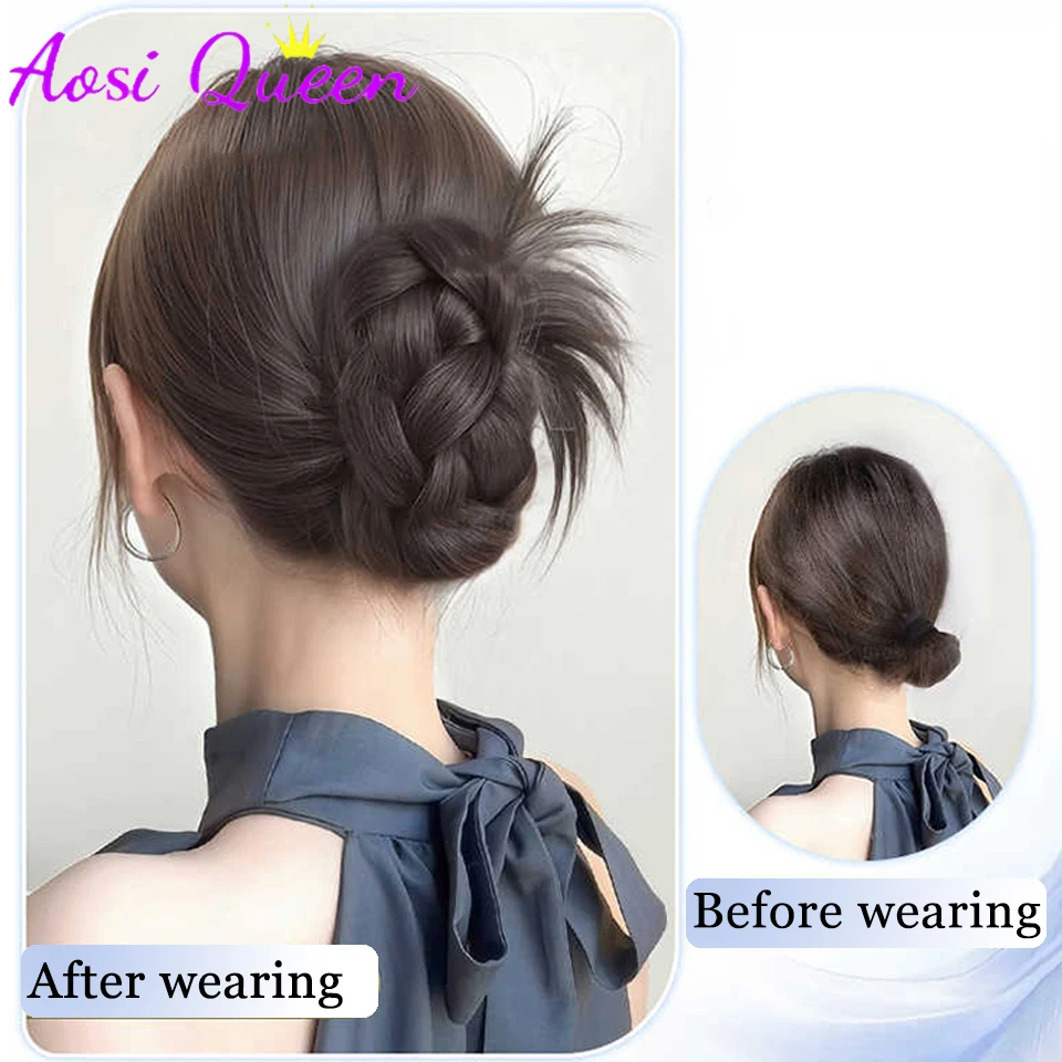 AOSIQUEEN 새로운 합성 헤어 번 클립 내추럴 플러피 가발 헤어 클립 블랙 브라운 번 헤드 가발 여성용