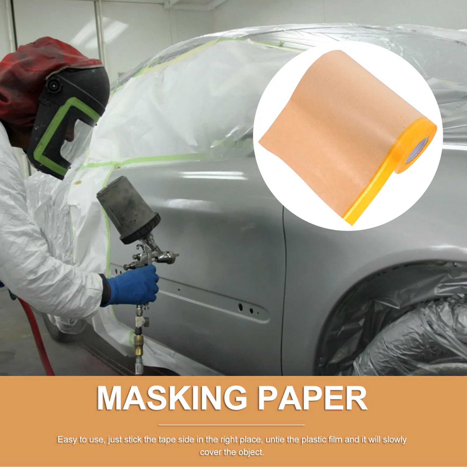 테이프가 있는 마스킹 페이퍼 100피트(30m) 헤비 듀티 페인터스 페이퍼 자동차 도색, 주택 개량, 방수 보호 랩, 차폐용