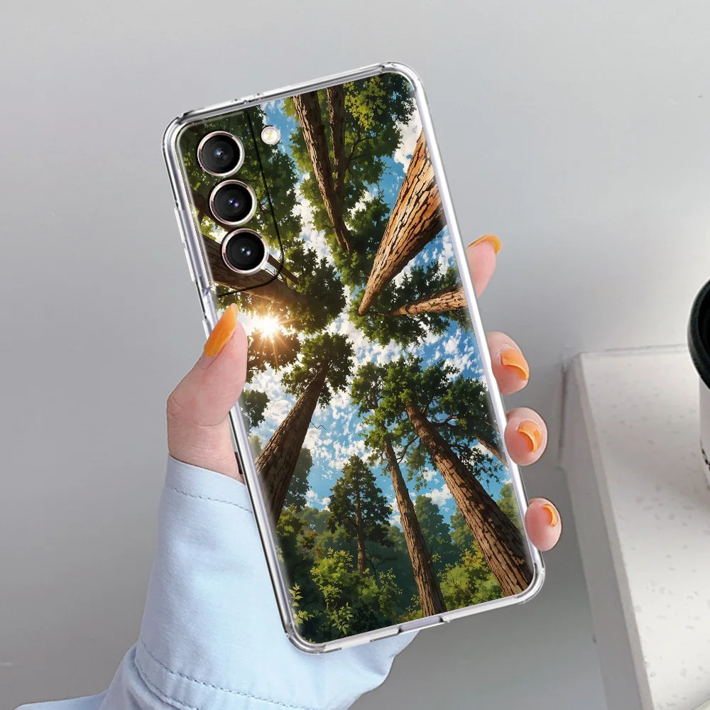 Nature-Inspired Clear Soft Phone Case with Forest Tree Design