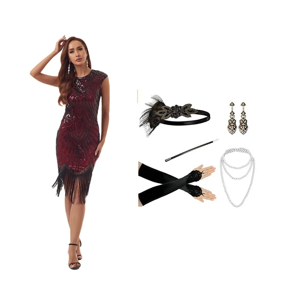 

1920s Retro Dress Set Great Gatsby Charleston Dance Dress Cocktail Party Dress
