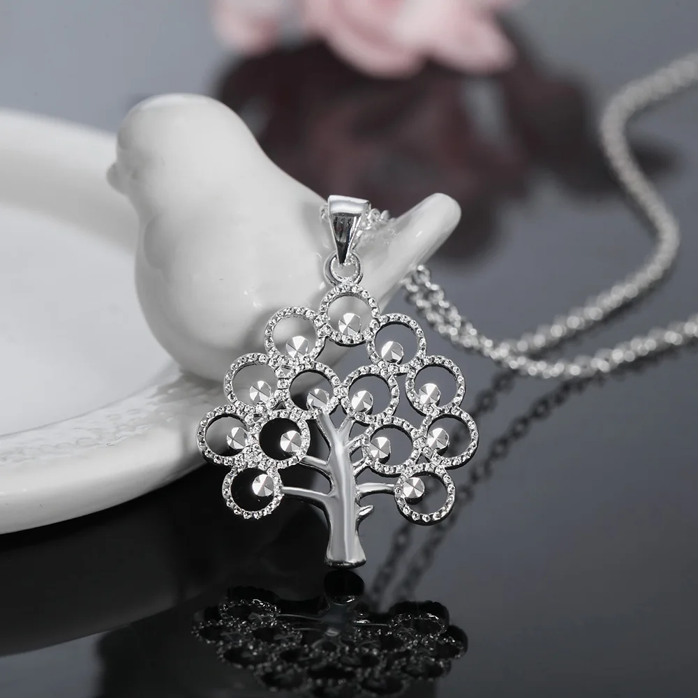 

Beautiful 925 Sterling Silver fine tree card Pendant Necklace For Women Fashion charms Christmas gifts party Wedding Jewelry