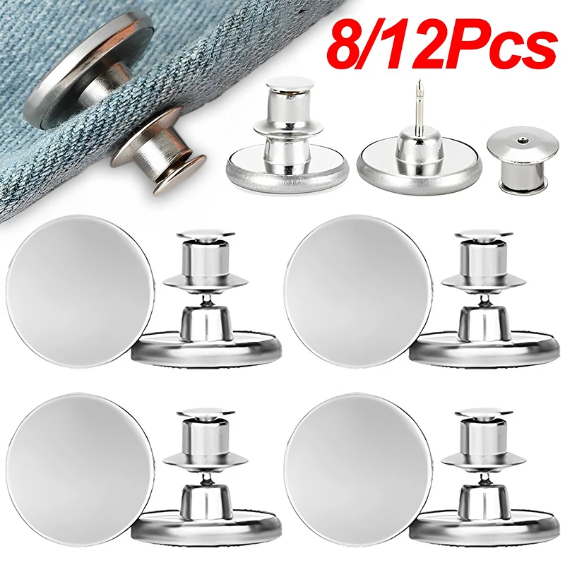 

4/8/12Pcs Metal Detachable Jeans Buttons Snap Fastener Sewing-free Reduce Waist Pants Pins Buckles Clothing Garment Jeans Button