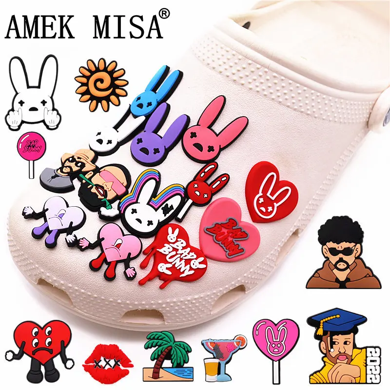 Лидер продаж, 1 шт., забавные подвески для обуви в виде плохого кролика из ПВХ, украшения в виде леденцов с розовым сердцем для сабо, аксессуары для обуви, оптовая продажа