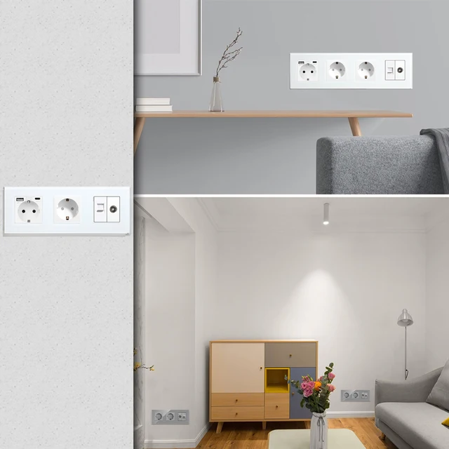 Wall Sockets with TV CAT6 Type C Outlet USB Socket EU Standard Internet Rj45 Network Connector Wall Sockets with TV CAT6 Type C Outlet USB Socket EU Standard Internet Rj45 Network Connector Glass Panel home improvement