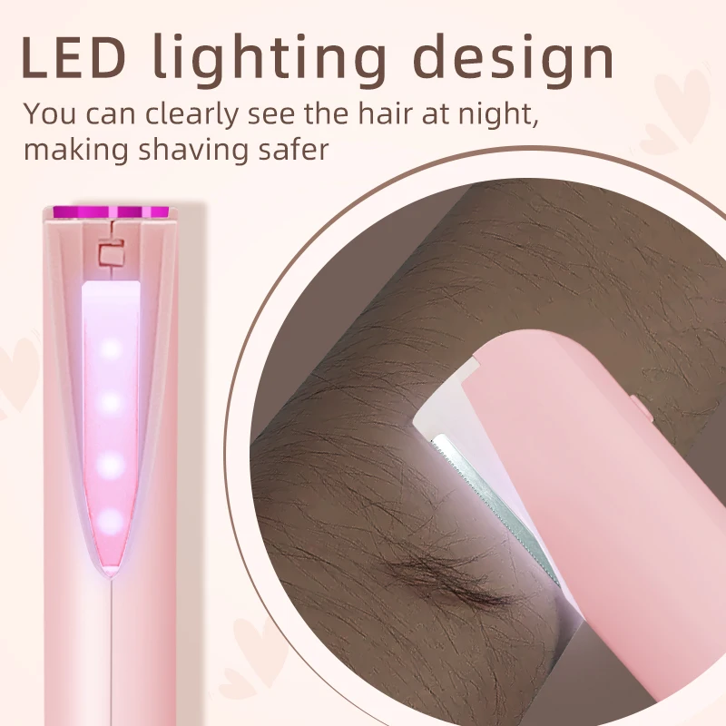 Women Hair Remover Rechargeable Dermaplane Razor with Light 6 Replaceable Blades Facial Exfoliation Hair And Fuzz Removal Tool