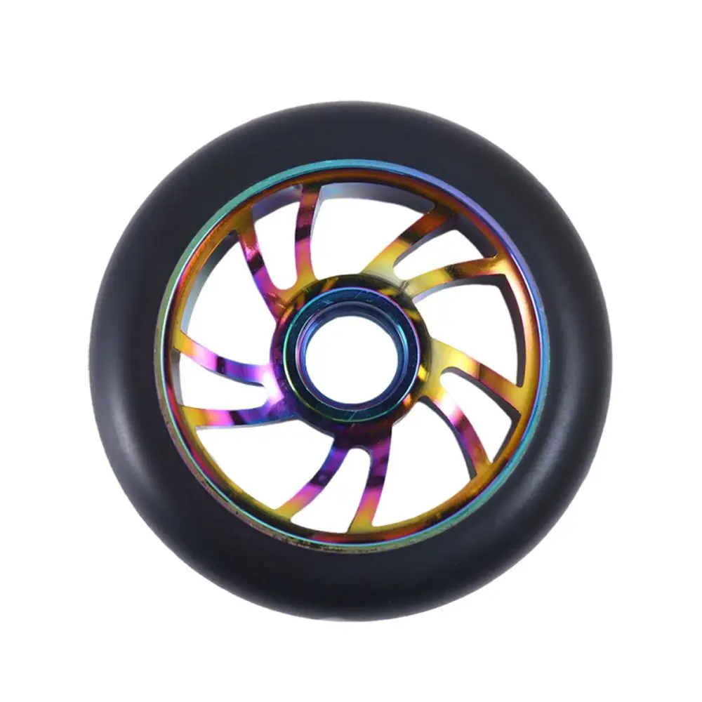 조용한 100/110mm 스쿠터 바퀴 컬러풀한 PU 두꺼운 스턴트 스쿠터 바퀴 알루미늄 합금 안정적인 스쿠터 액세서리 성인용 어린이용