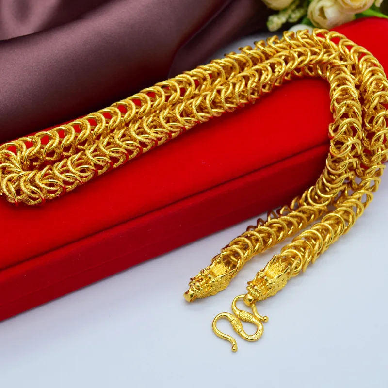 Gold Domineering Men Thick Snake Bone Necklace Chain Yellow Gold Color Chain Necklace for Men Wedding Engagement Jewelry Gifts