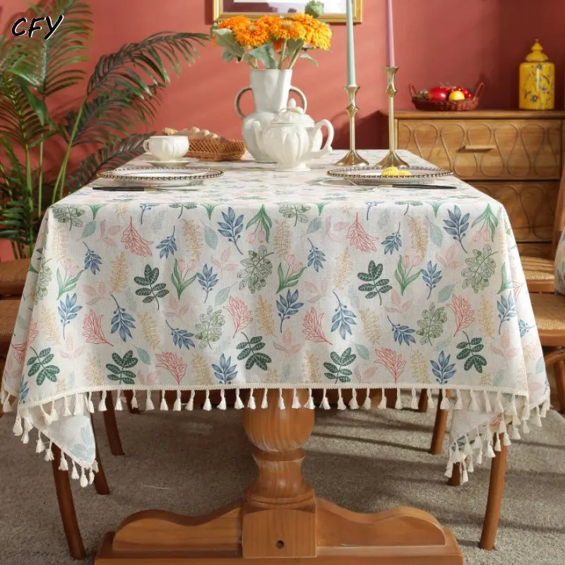 

Elegant Small Flower Tablecloth Waterproof Tassels Tablecloth Dining Table Cover Party Restaurant Wedding Decor Nappe De Table