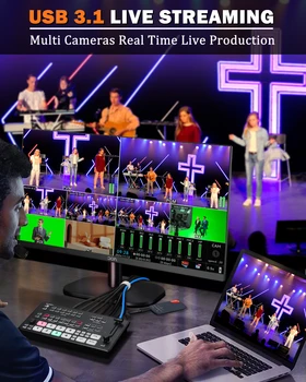 FoMaKo 60FPS 4K NDI PTZ Camera, 20X Optical Zoom(4pcs)+kC608 Pro PTZ Controller+M2 Video Mixer Switcher,NDI PTZ Bundle 5