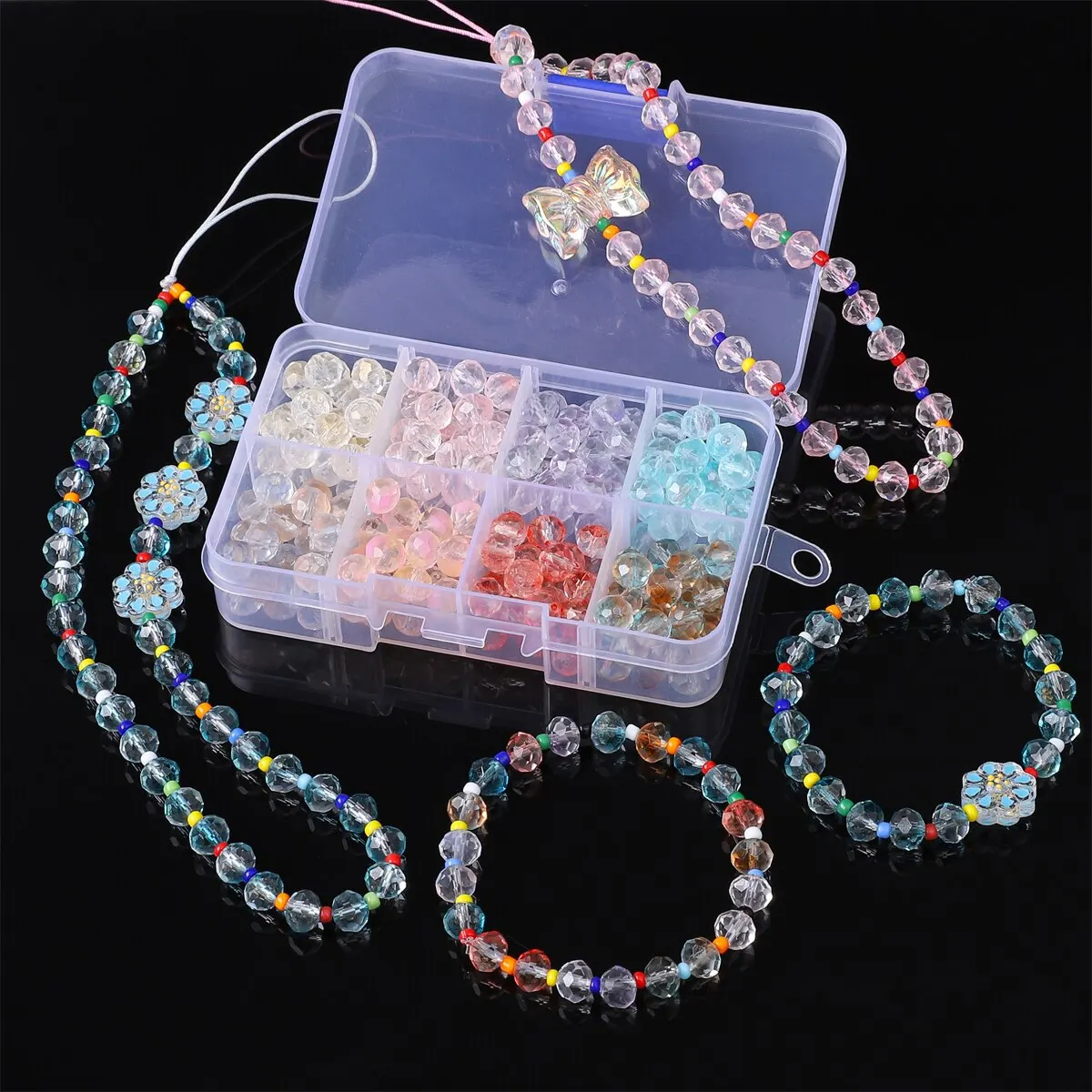 200 Perles Acrylique Cristal 10 Mm - Rondes Multicolores - DIY Bijoux